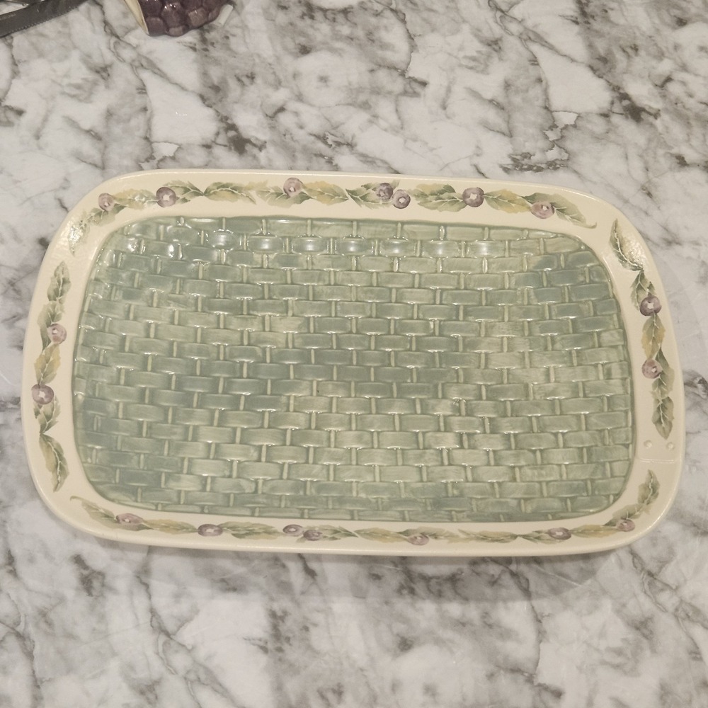 Pfaltzgraff‎ jamberry Stoneware Serving Tray Basket Weave Rectangular Platter